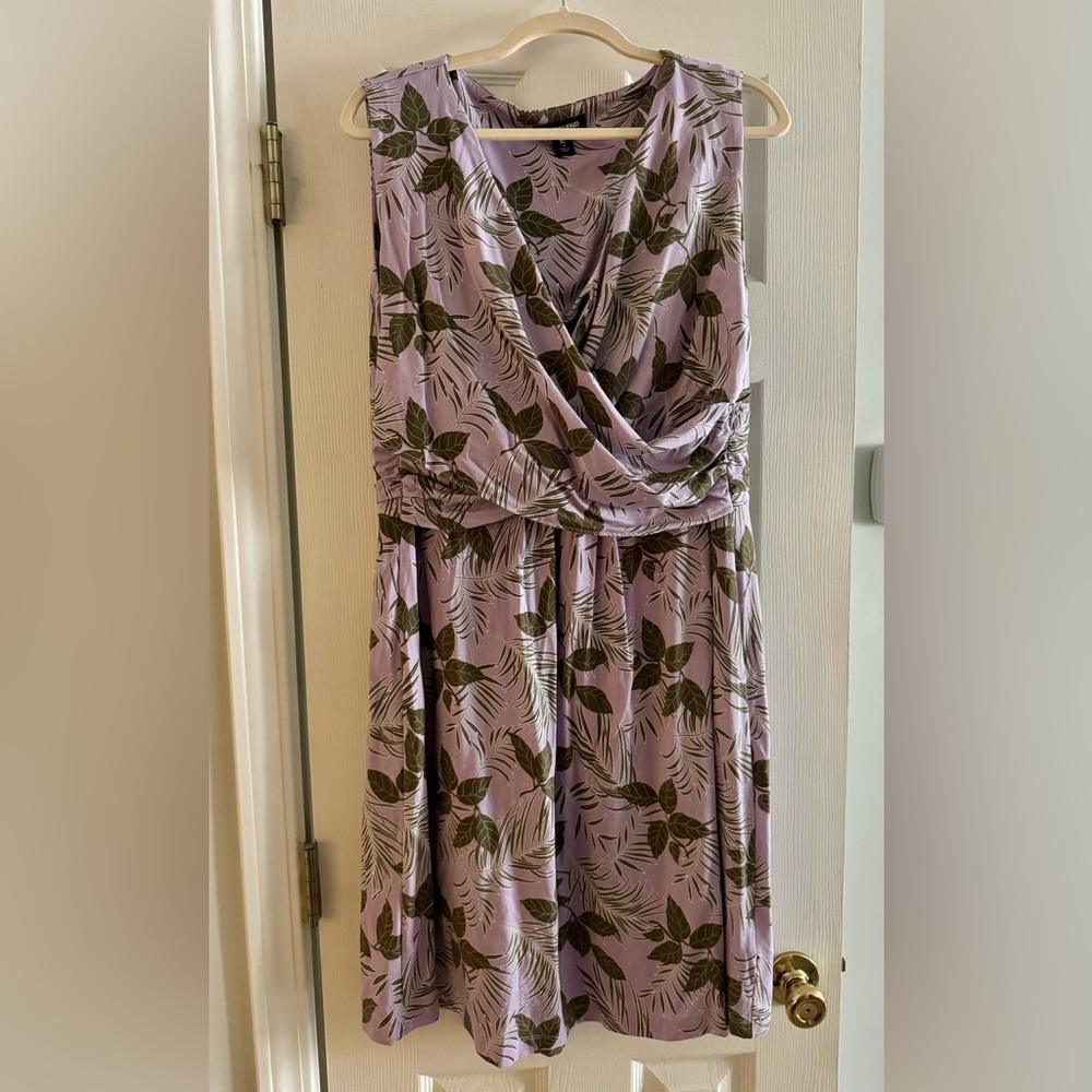 Lands' End Fit and Flare Midi Dress XL Amethyst Floral Print Sleeveless NEW